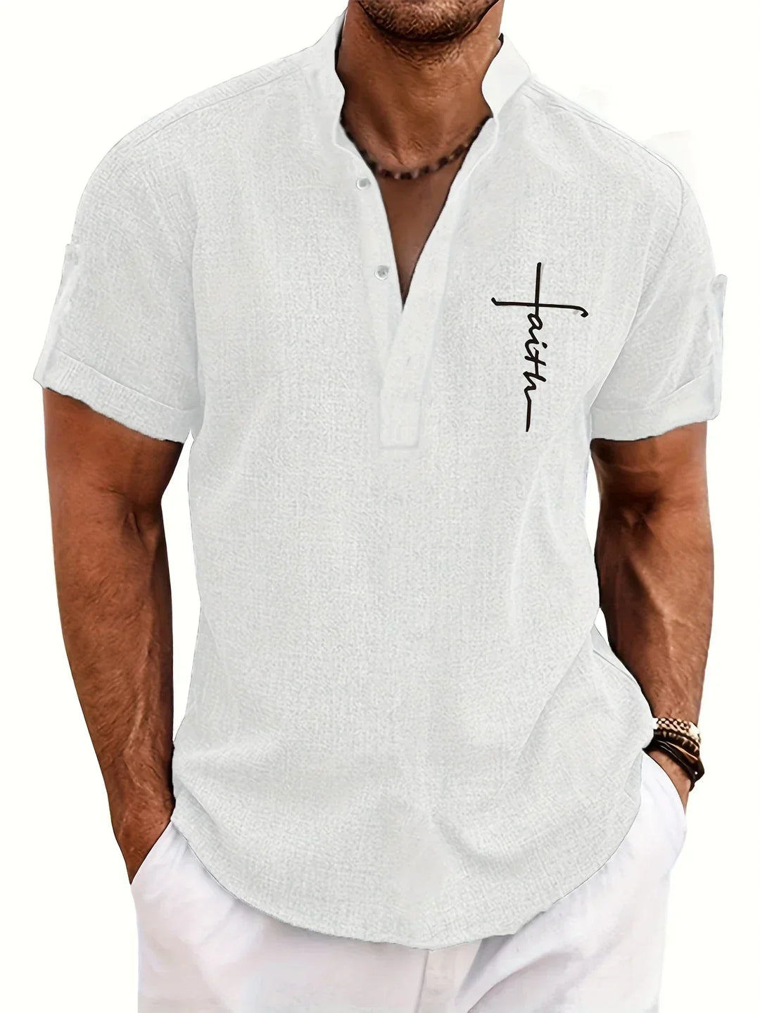 Oliver – Trendy short sleeve shirt with stand-up collar