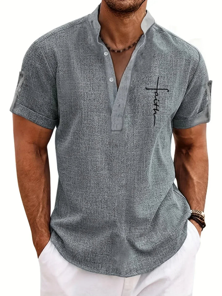 Oliver – Trendy short sleeve shirt with stand-up collar